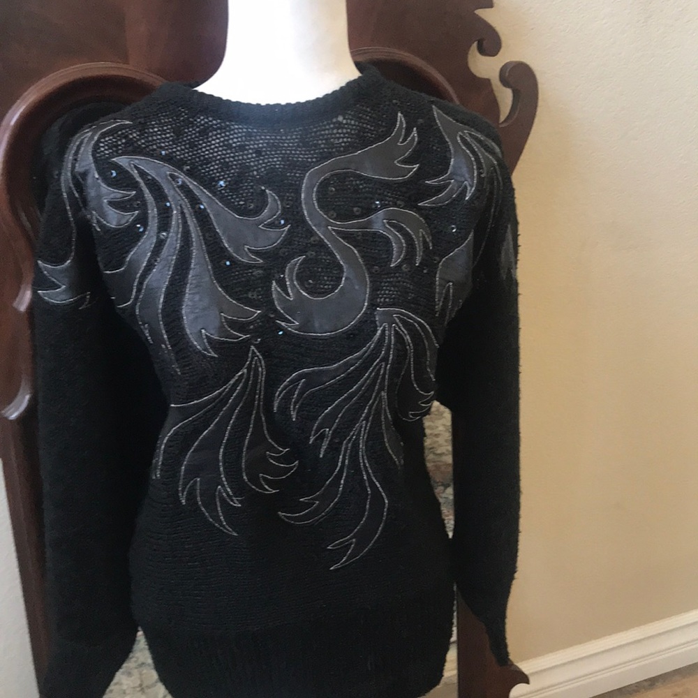 Vintage Suzelle leather and sequin sweater